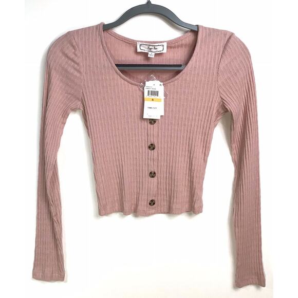 NWT Hippie Rose Ribbed Cropped Long Sleeve Top Size S – Sweet Rose Pink - Picture 3 of 7